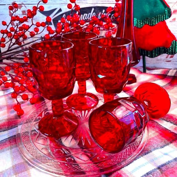 Viking Other - Vintage Viking Georgian Ruby Red Goblet Glasses Set of 4